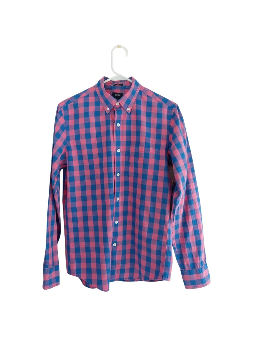 J.Crew Men Size S Slim Fit Blue Pink Plaid Button Down Long Sleeve Shirt Classic